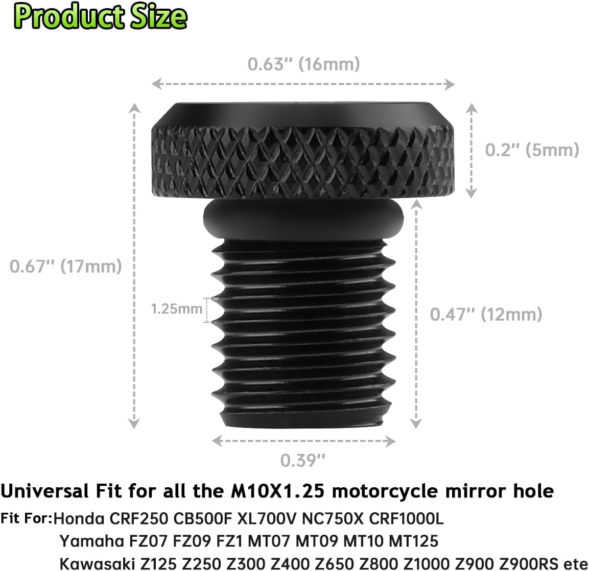 Motorcycle Mirror Hole Plug M10x1.25