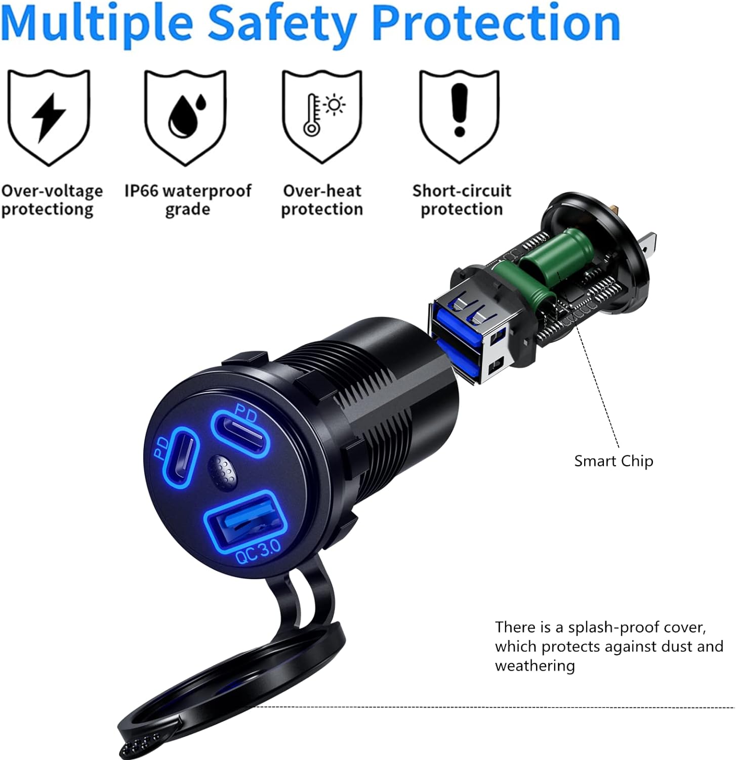 12V USB Outlet Quick Charge 3.0 USB Charger