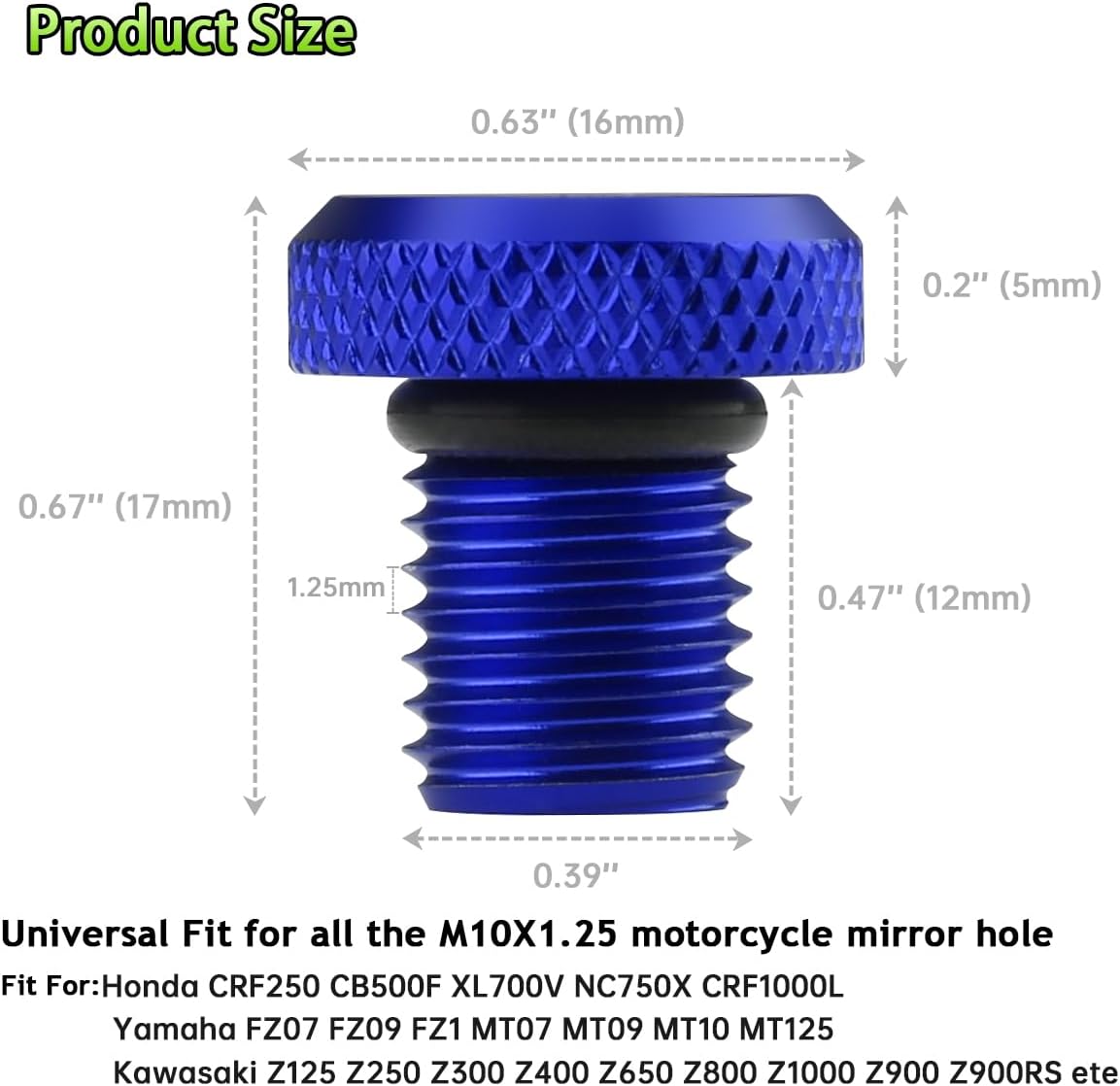 Motorcycle Mirror Hole Plug M10x1.25
