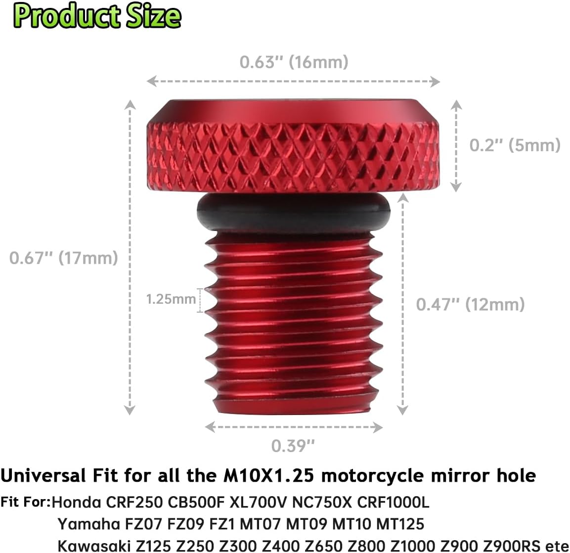 Motorcycle Mirror Hole Plug M10x1.25