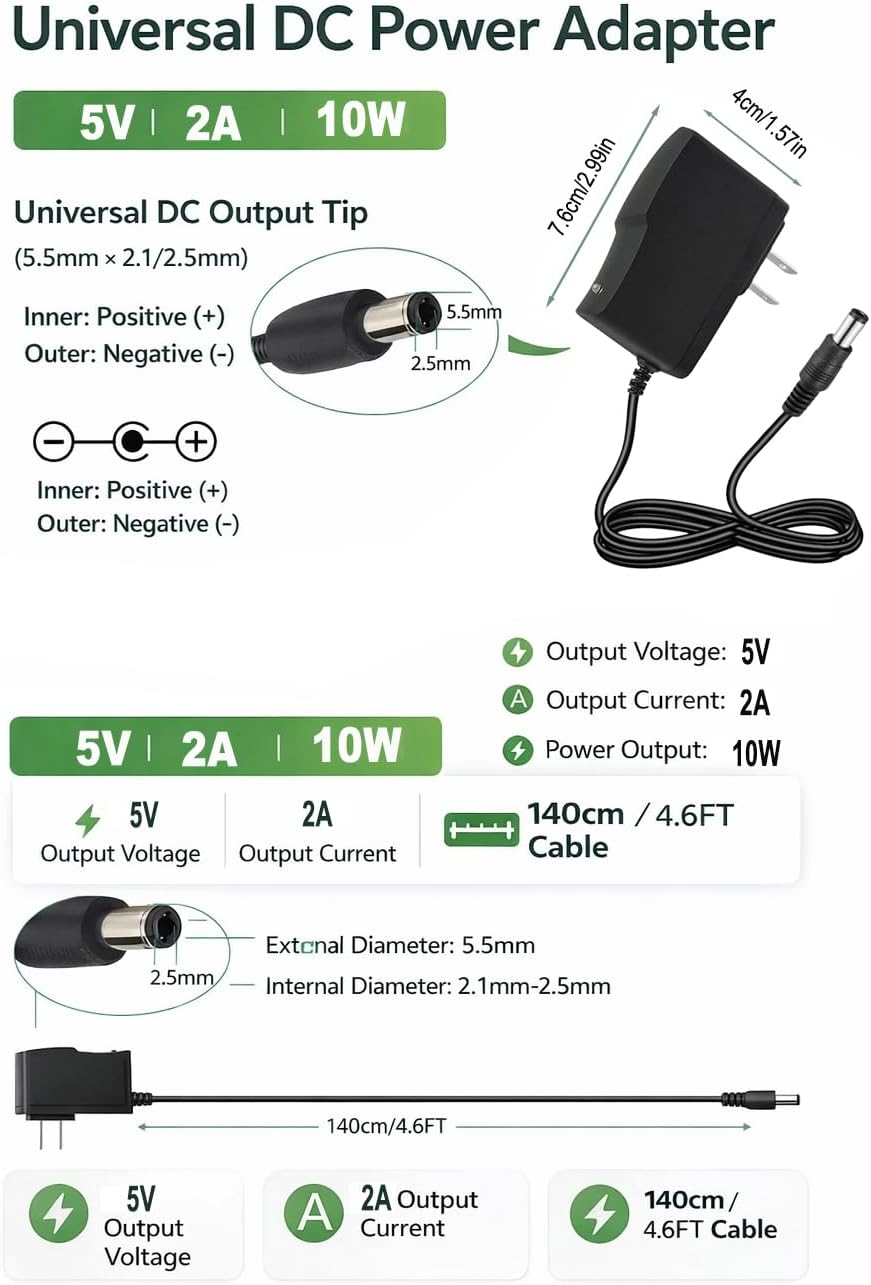 5V DC Power Supply 2A Wall AC Adapter