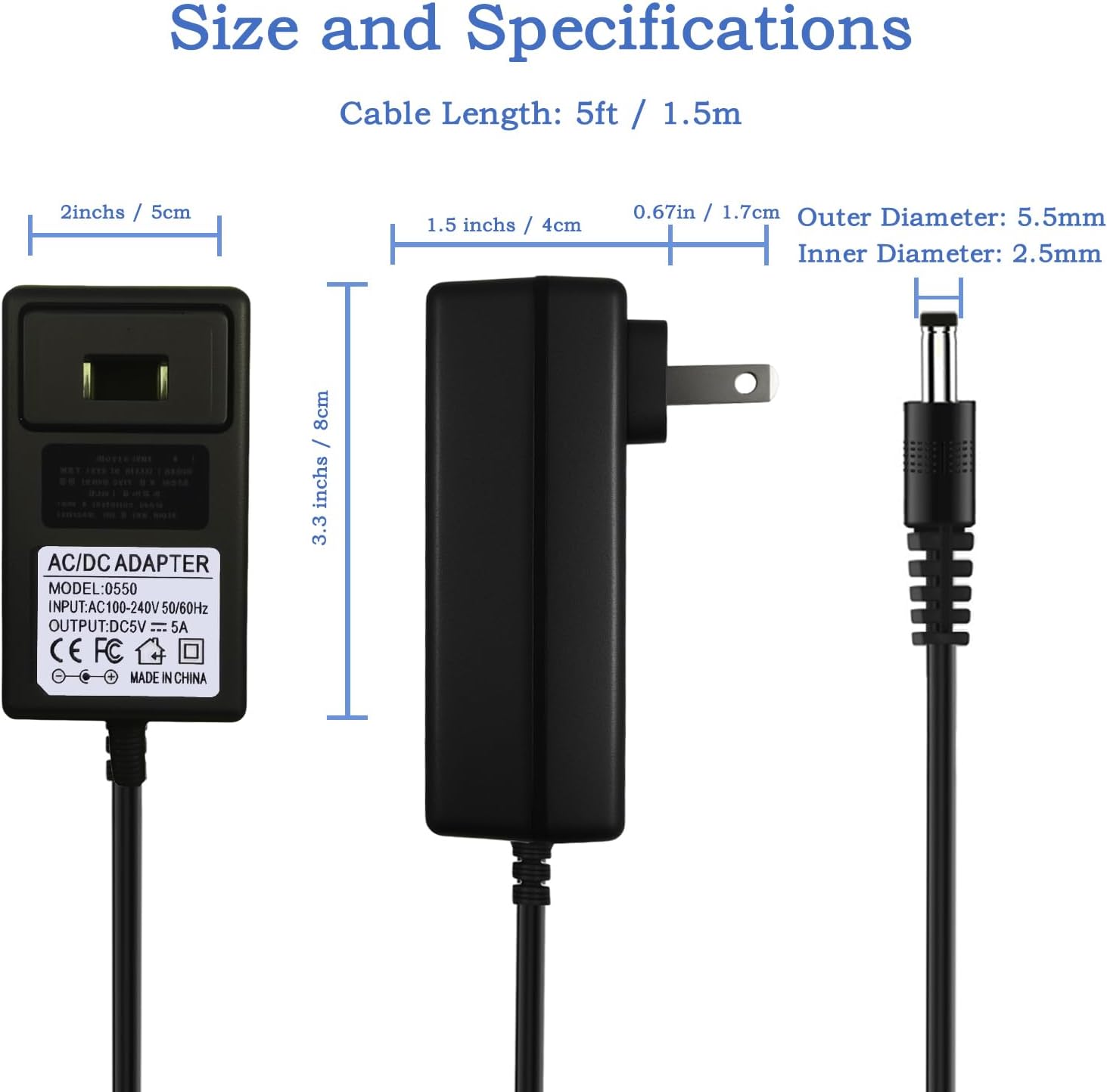 5V 5A 25W DC Power Adapter 5.5×2.5mm Imagen secundaria del producto