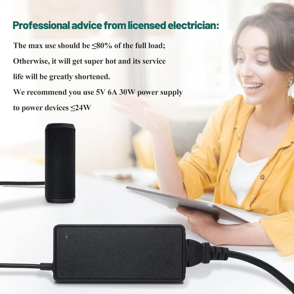 5V 6A 30W DC Power Adapter with Interchangeable Tips